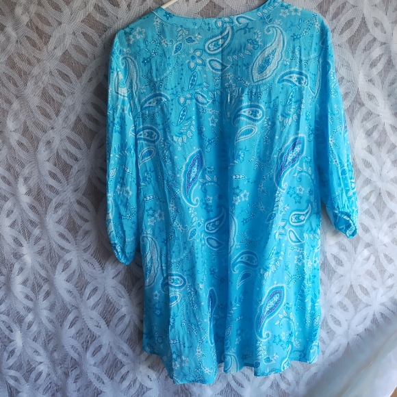 Como vintage blouse 2X blue paisley long sleeves button up - Picture 4 of 6
